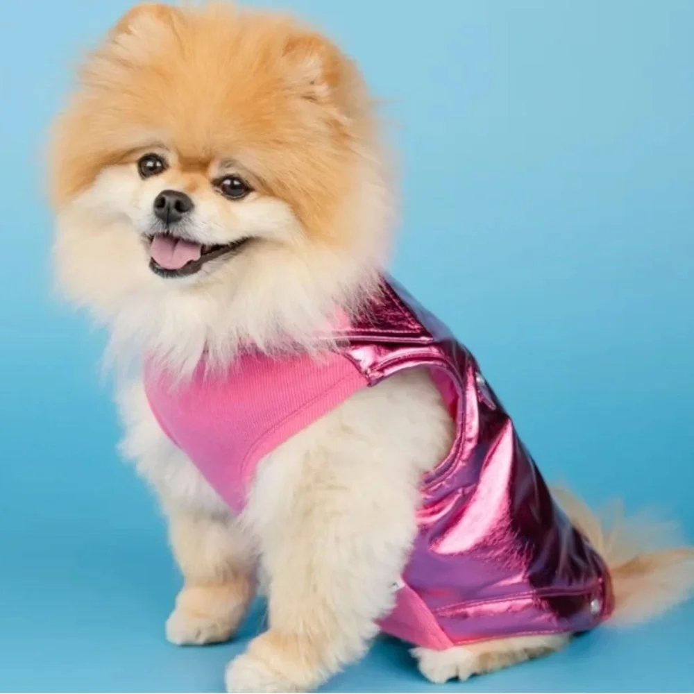 NWT Doggy Parton metallic Moto dog jacket L